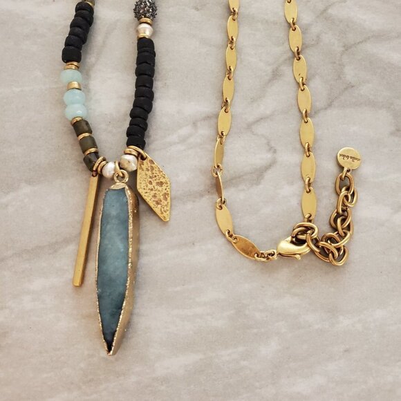 ✨ Stella and Dot Labradorite Artisan Druzy Beaded Stone Pave Rhinestone Pendant - Picture 2 of 14